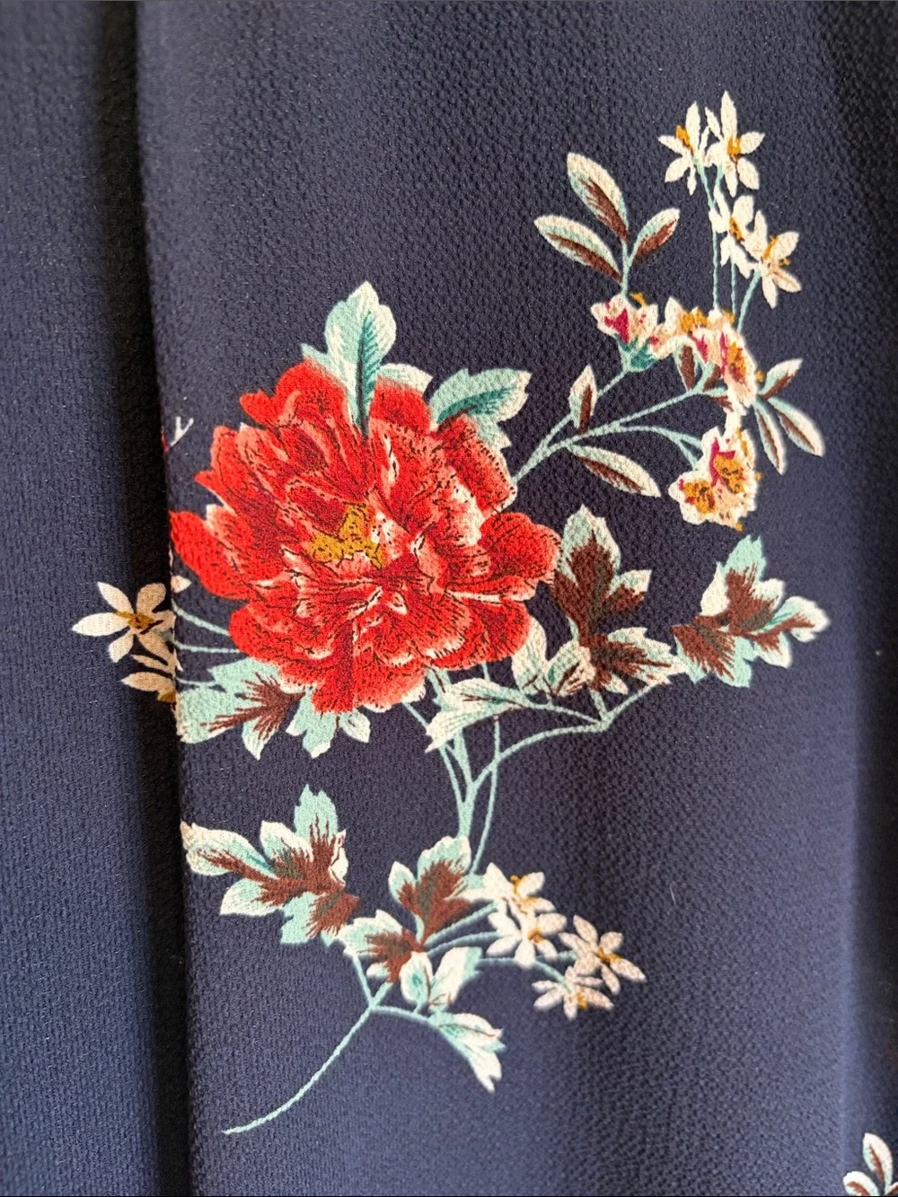 Navy Floral Cap-Sleeve V-Neck Blouse